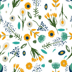 Poster - Spring wild flowers seamless repeat pattern print background