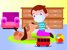 Boy Playing At Home During Pandemic Cartoon Vector Concept For Banner, Website, Illustration, Landing Page, Flyer, Etc.