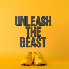 Sticker - Unleash the beast motivational workout fitness phrase, 3d Rendering