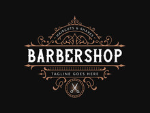 Barbershop Vintage Lettering Logo With Ornamental Frame