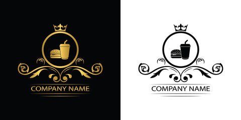 Wall Mural - fast food restaurant logo template luxury royal food vector company decorative emblem with crown	
