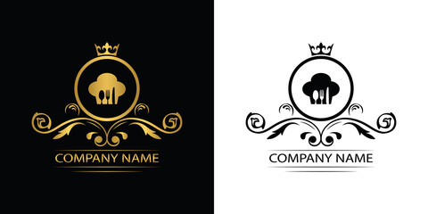 Wall Mural - restaurant logo template luxury royal food vector company decorative emblem with crown	