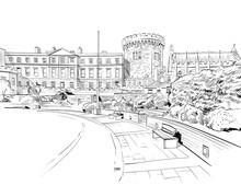 Dublin Castle. Dublin, Ireland. Urban Sketch. Hand Drawn Vector Illustration