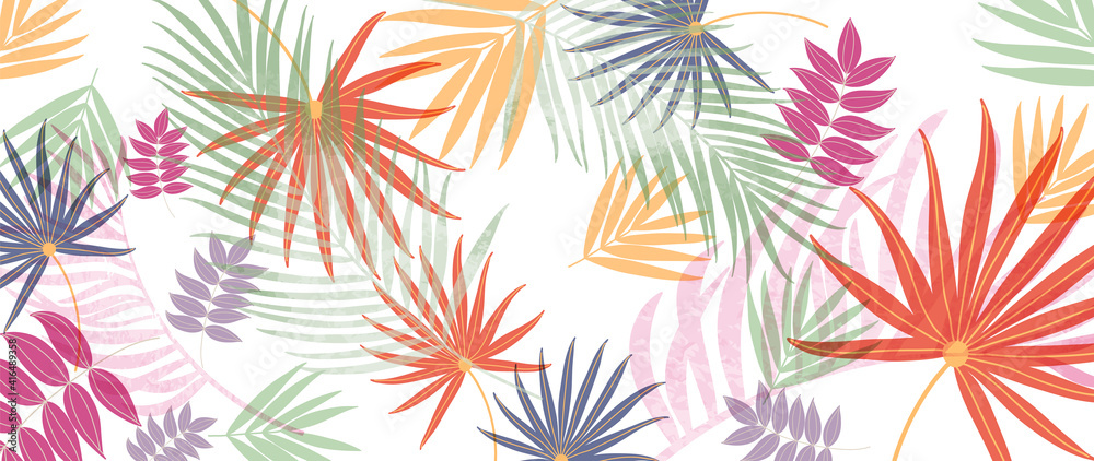 Summer tropical background vector. Palm leaves, monstera leaf, Botanical pattern trendy design for wall framed prints, canvas prints, poster, home decor, cover, flower wall arts, wallpaper. - obrazy, fototapety, plakaty 