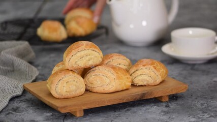 Wall Mural - Gata, traditional armenian sweet pastry with a cup of tea.