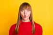 © deagreez - Photo of blond optimistic lady fooling wear red sweater isolated on bright yellow color background