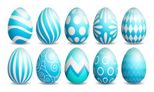 Set Of Blue Easter Eggs Isolated On White
