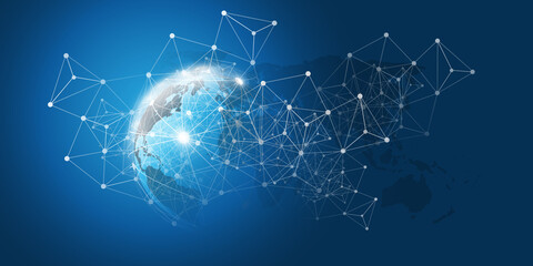 Poster - Cloud Computing and Networks Concept with Earth Globe - Abstract Global Digital Connections, Technology Background, Creative Design Template