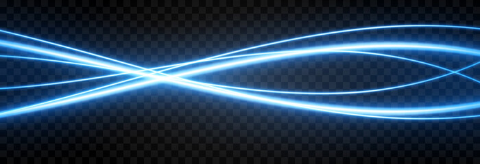 Vector glowing light lines. Neon light, electric light, light effect png. Blue line png, magical glow, shine.