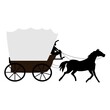 Covered wagon cart pulled by draft horse