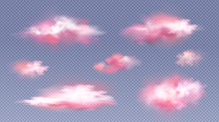 Wall Mural - pink clouds in sky at morning or sunset isolated on transparent background. vector realistic set of 
