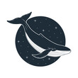 Blue whale swimming in space. Vector illustration.