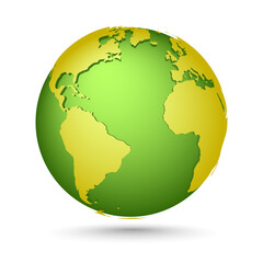 Wall Mural - Yellow-green globe. Planet with continents Africa, Asia, Australia, Europe, North America and South America.