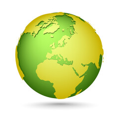 Wall Mural - Yellow-green globe. Planet with continents Africa, Asia, Australia, Europe, North America and South America.