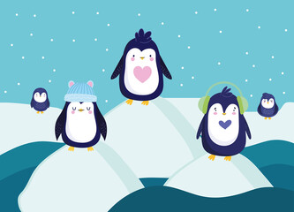 Sticker - penguins winter scene