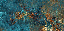 Abstract Teal & Gold Psychedelic Fractal Galaxy - A Beautiful And Dazzling Array Of Liquid Fractals In A Mesmerizing Scene.