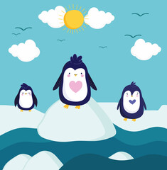 Sticker - penguins winter landscape