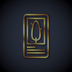 Gold line Tarot cards icon isolated on black background. Magic occult set of tarot cards. Vector.