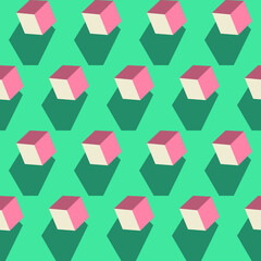 Poster - Spring seamless geometric pattern with the image of cubes, constructor. Vector design for web banner, business presentation, brand package, fabric, print, wallpaper, postcard.
