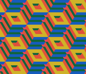 Poster - Spring seamless geometric pattern with the image of engineering structures, stairs, steps. Vector design for web banner, business presentation, brand package, fabric, print, wallpaper, postcard.