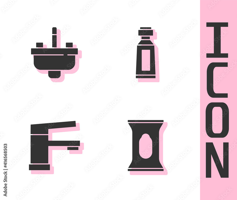 Set Wet wipe pack, Washbasin with water tap, Water and Tube of ...