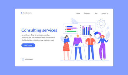 Poster - consulting service for business, professional team landing page. vector business team service consul