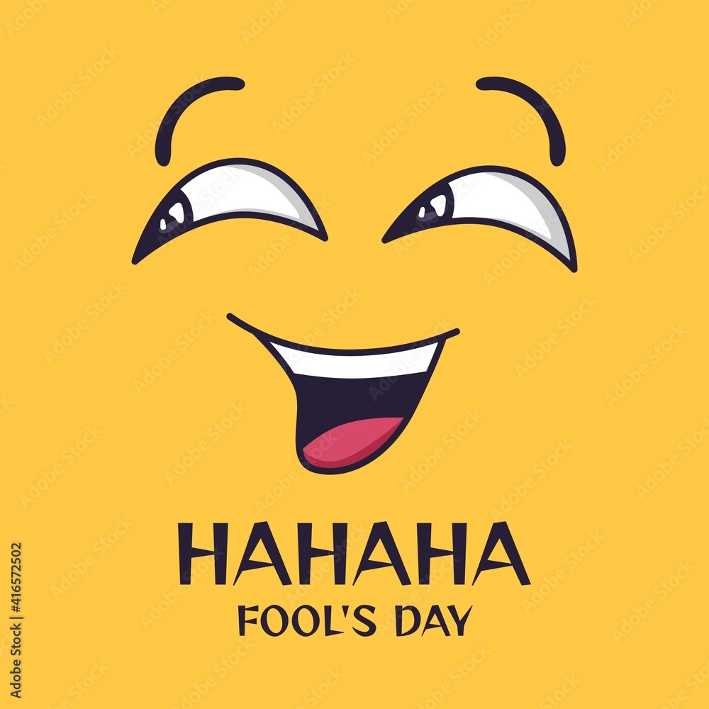 April fools day. Cartoon crazy laughing eyes and mouth, funny spring  holiday vector poster, banner template with happy face. Illustration humor  day entertainment, smile idiot fool, crazy comedian Stock Vector | Adobe, image size:1000x1000