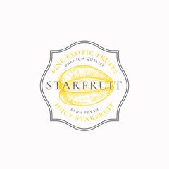 Wall Mural - starfruit purveyors frame badge or logo template. hand drawn fruit sketch with retro typography and 