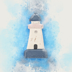 Wall Mural - watercolor style image of nautical concept with lighthouse