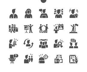 Poster - Office Workers. Communication and work. Group leader, job target, work team. Business, manager, finance, professional, success and deadline. Vector Solid Icons. Simple Pictogram