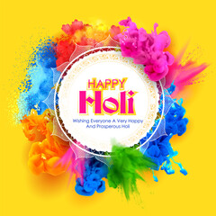 Poster - illustration of abstract colorful Happy Holi background card design for color festival of India celebration greetings