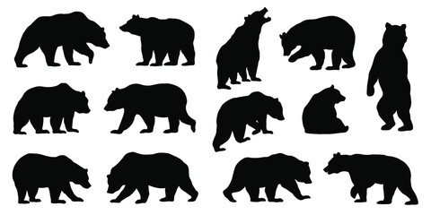 various bear silhouettes on the white background