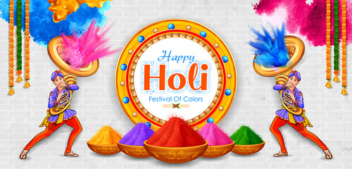 Poster - illustration of abstract colorful Happy Holi background card design for color festival of India celebration greetings