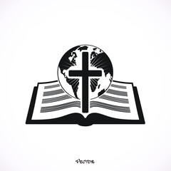 God's word spread around the world, handshake. Icon, isolated on white background, flat style