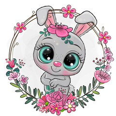 Sticker - Cartoon Rabbit in a flowers frame