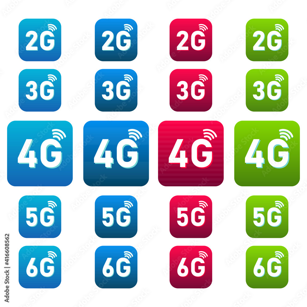 2g, 3g, 4g, 5g, 6g icon set for internet and phone. Vector illustration ...