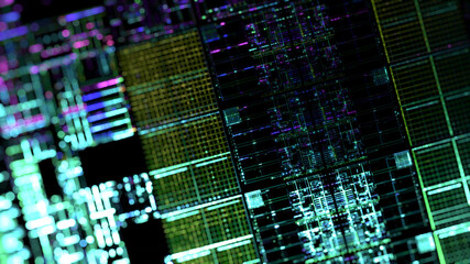 Poster - abstract tech graphic. electronic blueprint of computer chip die. technical drawing. 3d rendering,