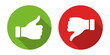 © Bohdan - Thumbs up and down vector icons. Good symbol in flat style. Hand like round button. Social media sign. Vector illustration.