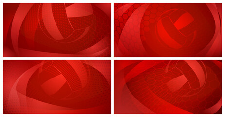 Sticker - Set of four volleyball backgrounds with big ball in red colors