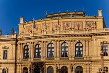 Neo-Renaissance Building Rudolfinum Concert Hall, Home To The Czech Philharmonic Orchestra At Jan Palach Square, Snow In Sunny Winter Day, Old Town, Prague, Czech Republic