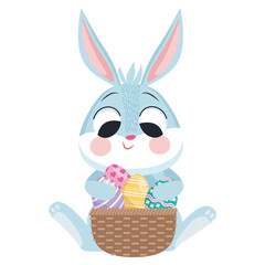 Wall Mural - cute easter rabbit with eggs painted in basket character