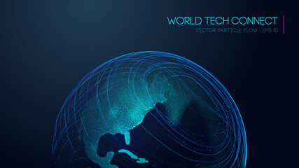 Visual energy. Computer world connectivity structure analysis. Internet network and science, technology background vector. World tech connect earth globe.