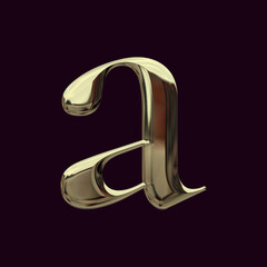 Wall Mural - Alphabet letter a with metallic gold texture, 3D rendering, golden font, premium lowercase typography for poster, banner, cover 