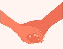 Shaking Hands. Two Hands Gestures. Hold Someone Else's Hand To Help. Helping Each Other. Meeting, Partnership, Support, Friendship, Agreement, Love, Lovers Hands. Hand In Hand Flat Vector Illustration
