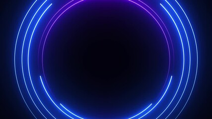 Poster - Blue and purple neon circles abstract futuristic hi-tech motion background. Video animation Ultra HD 4K 3840x2160