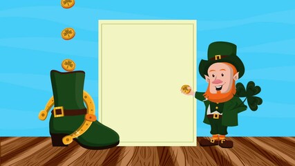 Wall Mural - happy saint patricks day leprechaun with treasure coin in boot