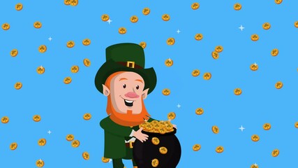 Poster - happy saint patricks day leprechaun lifting treasure cauldron and coins