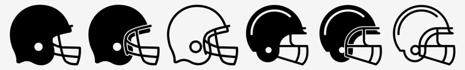 Football Helmet Icon American Football Helmet Set | Football Helmets Icon Headgear Vector Illustration Logo | Black Football Helmet Icon Isolated Football Helmet Collection