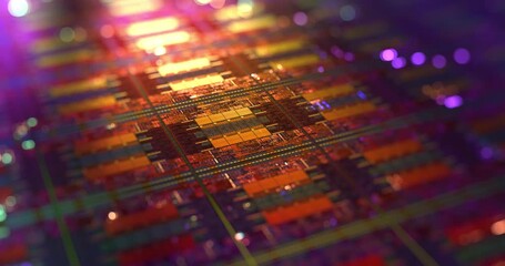 Poster - computer cpu chip on silicon wafer. close up shot of electronic system with data processing. chip, a
