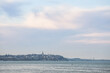 Panorama of Zemun with its gardos tower and seen from the center of  belgrade and the Danube river, or Dunav on a cold winter afternoon.
